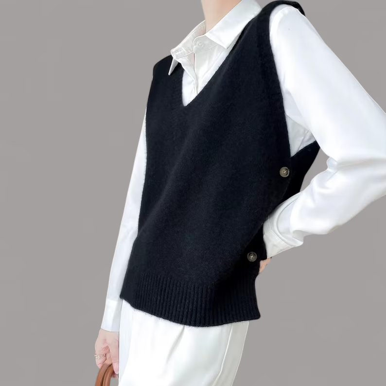 Merino Wool Vest | Women's V-Neck Knit Waistcoa