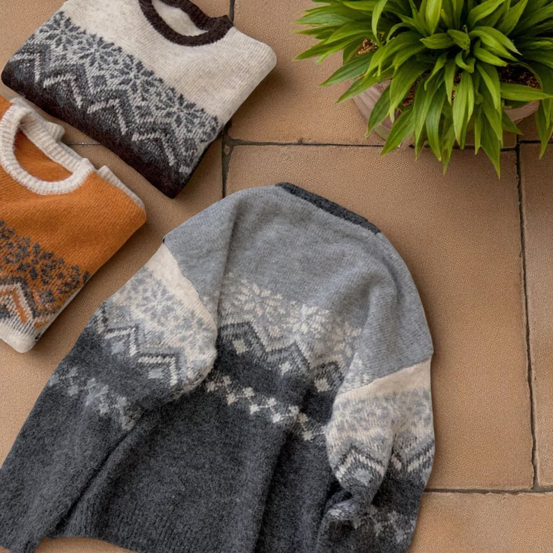Knitted Wool Jacquard Sweater : Oversized Soft Style