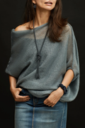 Gray Mohair Silk Sweater: Knitted Poncho Pullover