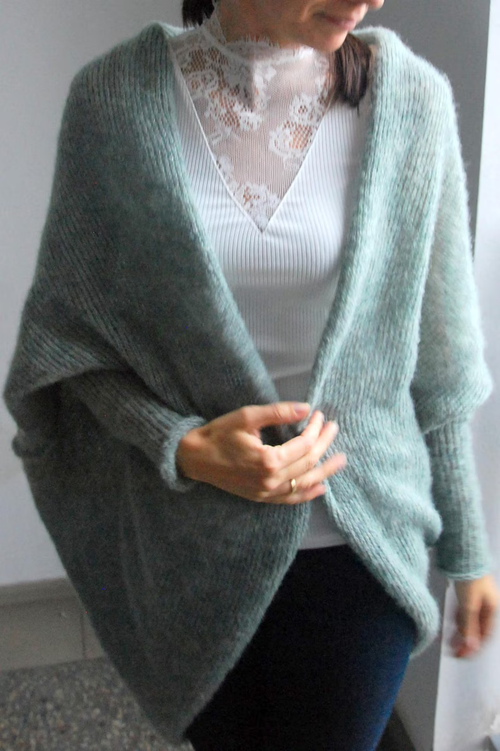 Sage Green Alpaca Silk Cardigan: Cocoon Shawl Shrug