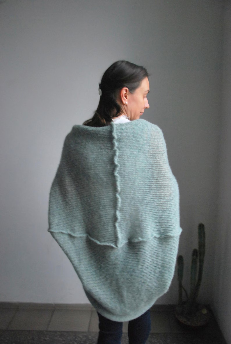 Sage Green Alpaca Silk Cardigan: Cocoon Shawl Shrug
