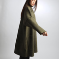 ELLA Oversized Boiled Wool Coatigan Jacket with Patch Pockets, Minimalist Woolen Outerwear, Loose Knee Length Spring Coat