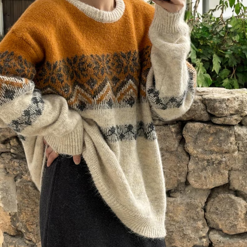 Knitted Wool Jacquard Sweater : Oversized Soft Style