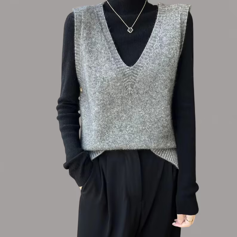 Merino Wool Vest | Women's V-Neck Knit Waistcoa