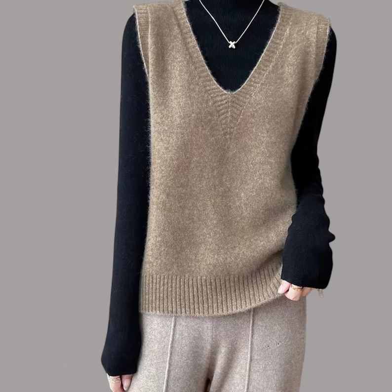 Merino Wool Vest | Women's V-Neck Knit Waistcoa