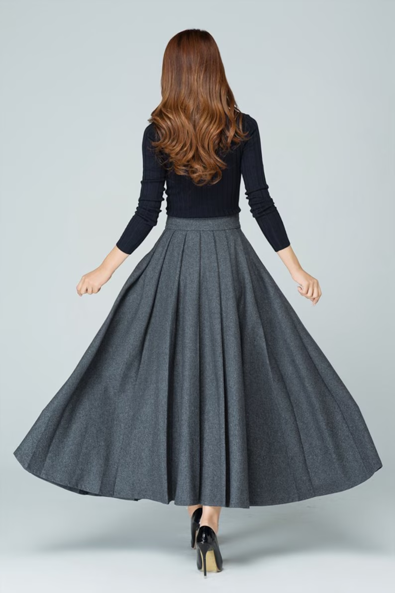 Pleated Gray Wool Maxi Skirt: Elegant Winter Skirt